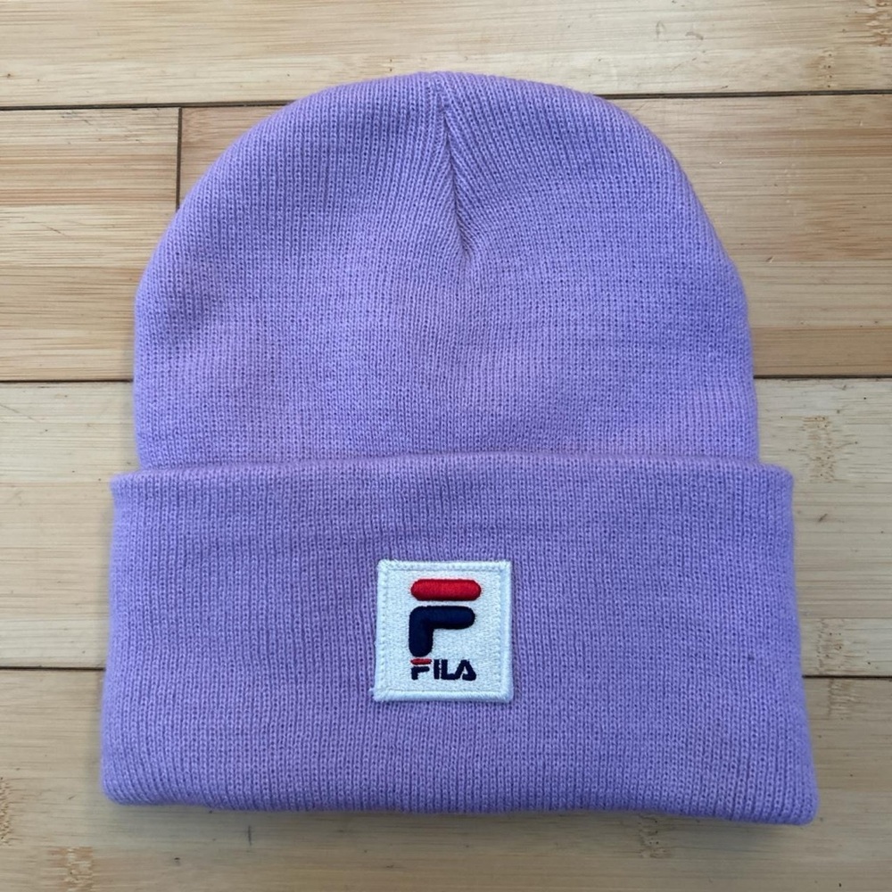 light purple FILA beanie